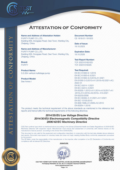 Подтверждение соответствия PURITY PVS